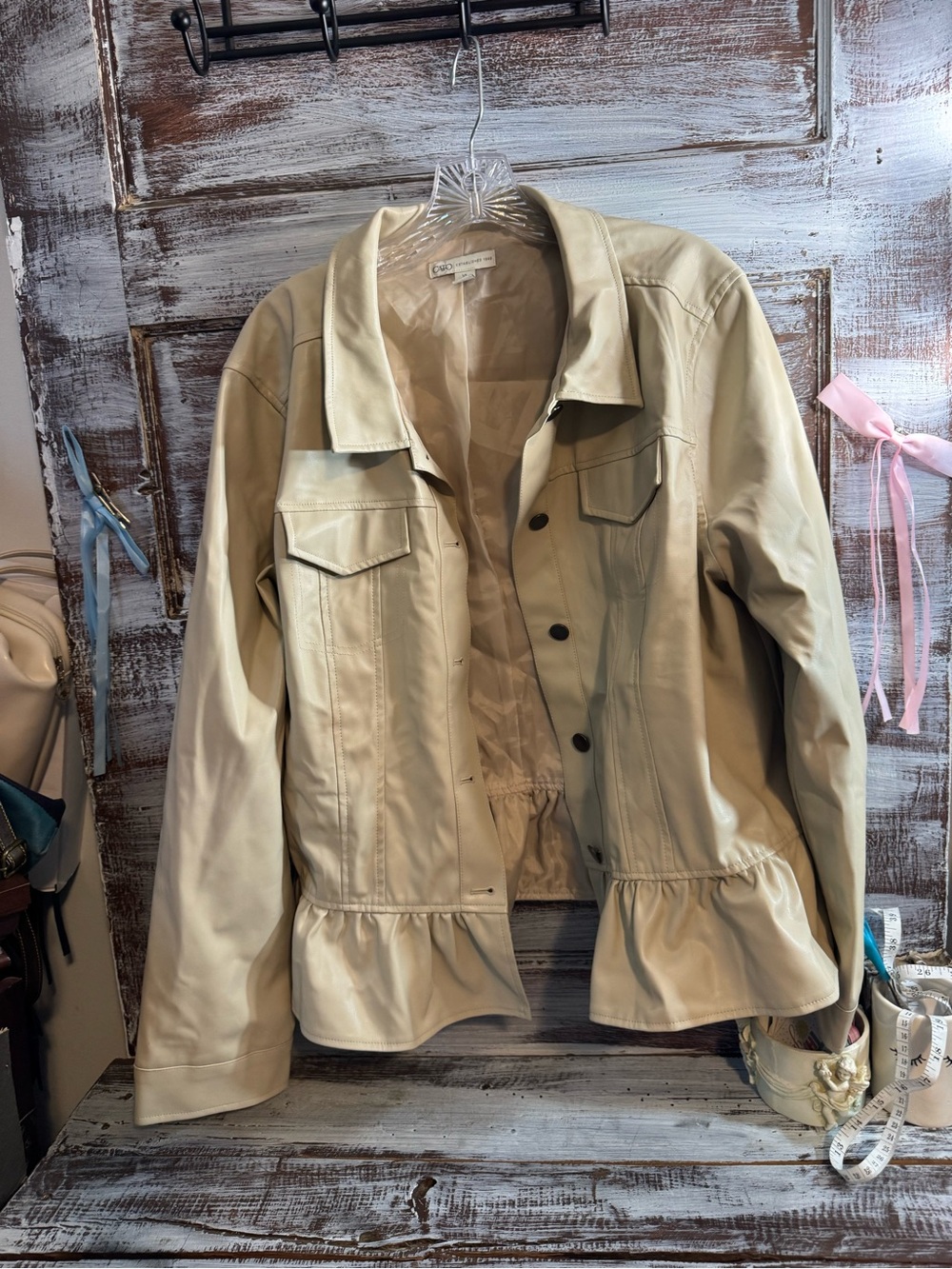 Cato Beige Ruffled-Hem Jacket - Picture 1 of 8